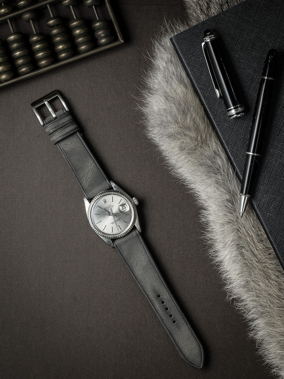 "Elijah" Storm Grey Leather Watch Strap