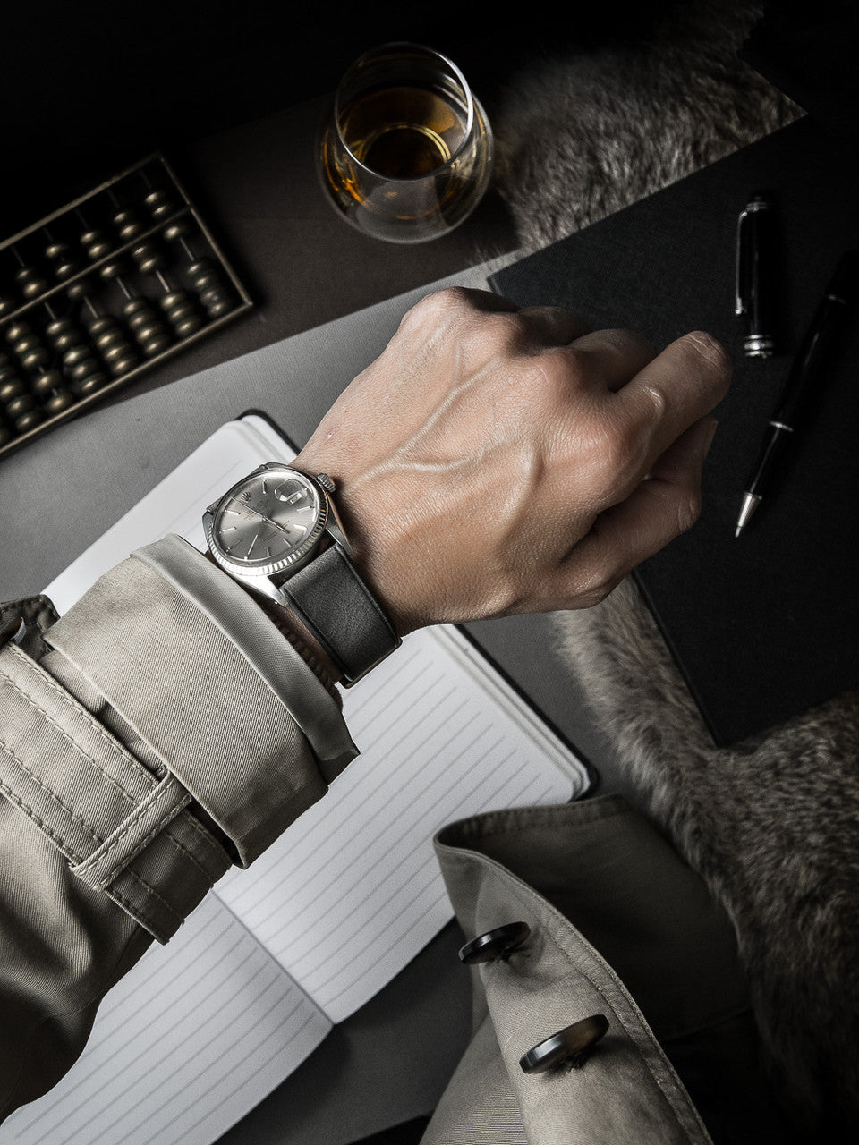 "Elijah" Storm Grey Leather Watch Strap