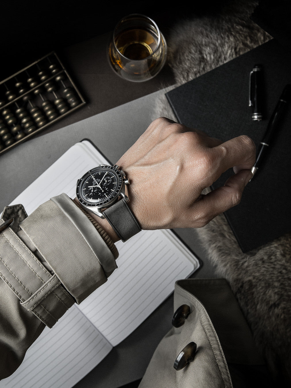 "Elijah" Storm Grey Leather Watch Strap