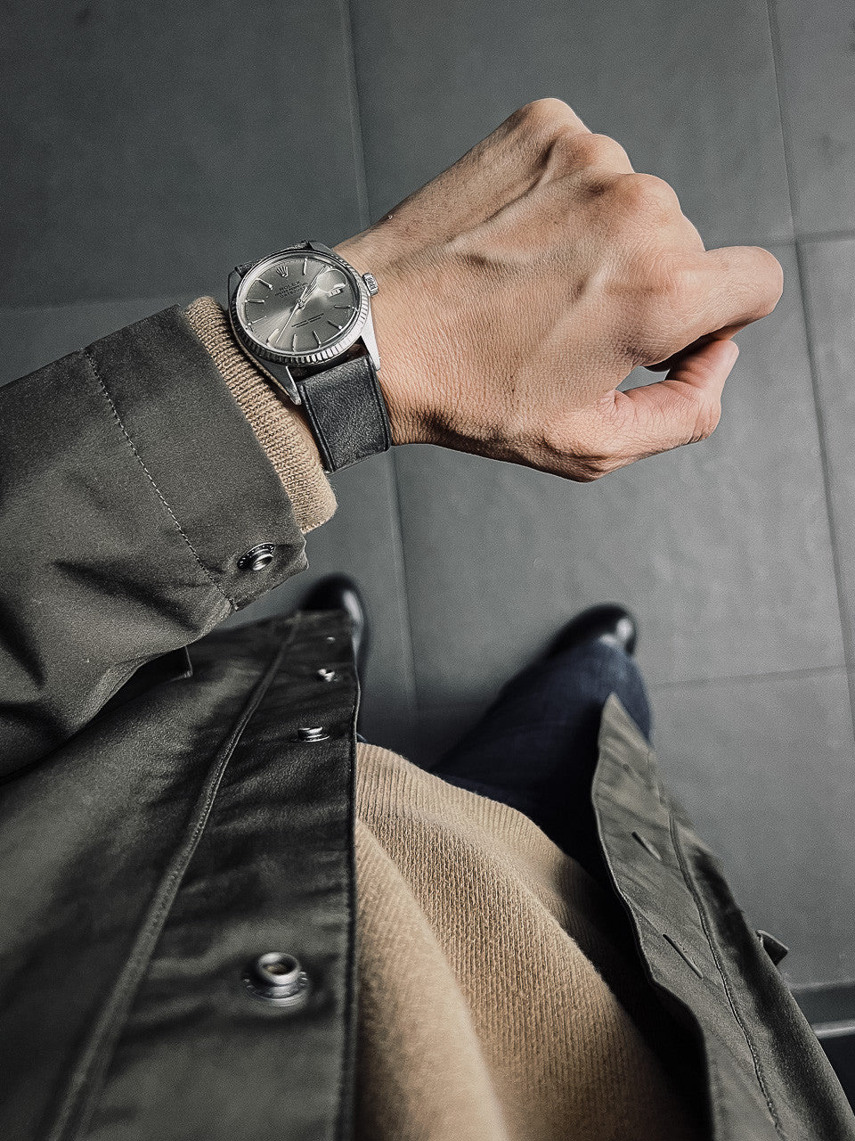 "Elijah" Storm Grey Leather Watch Strap