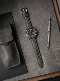 "Forbes" Grey Green Leather Watch Strap