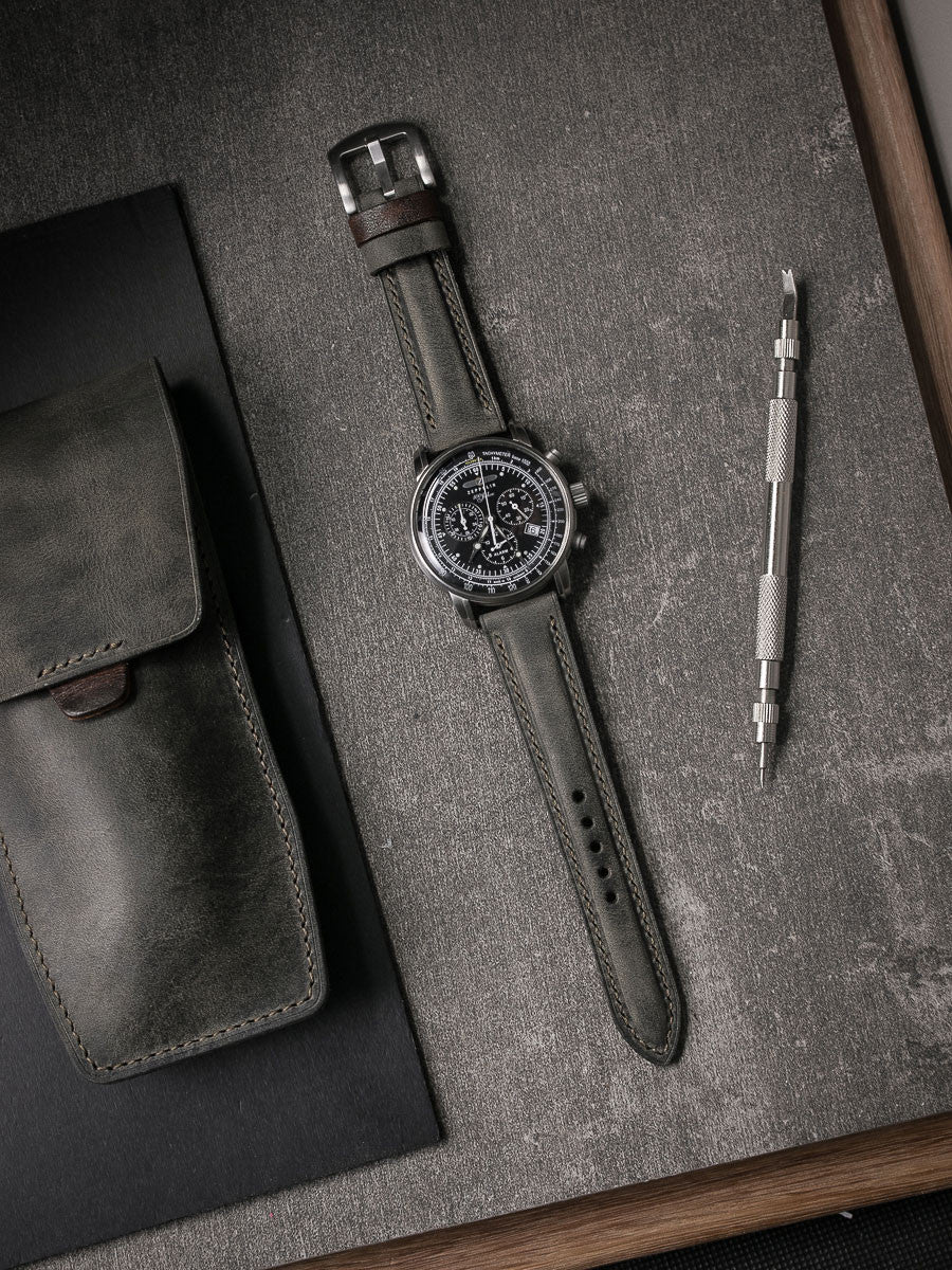 "Forbes" Grey Green Leather Watch Strap