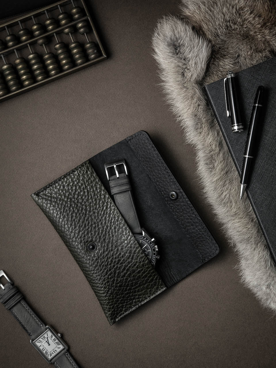 Lex Watch Pouch - Olive Green Leather