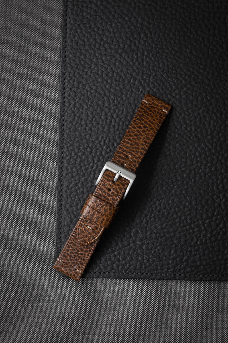 "Hank" Textured Whiskey Leather Watch Strap