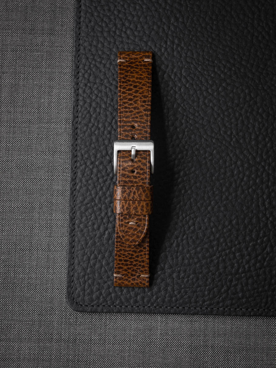 "Hank" Textured Whiskey Leather Watch Strap