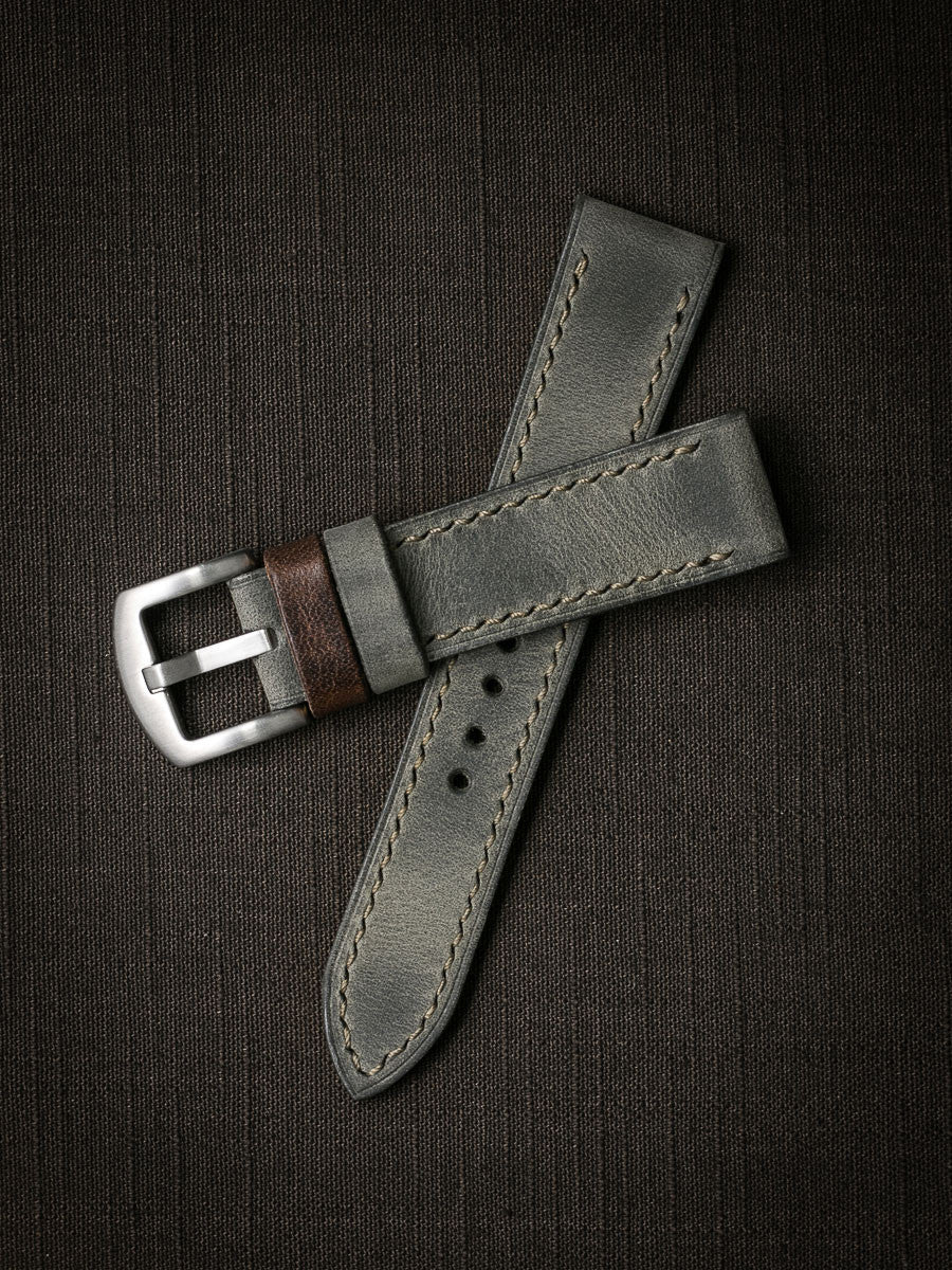 "Hunter" Grey Green Leather Watch Strap
