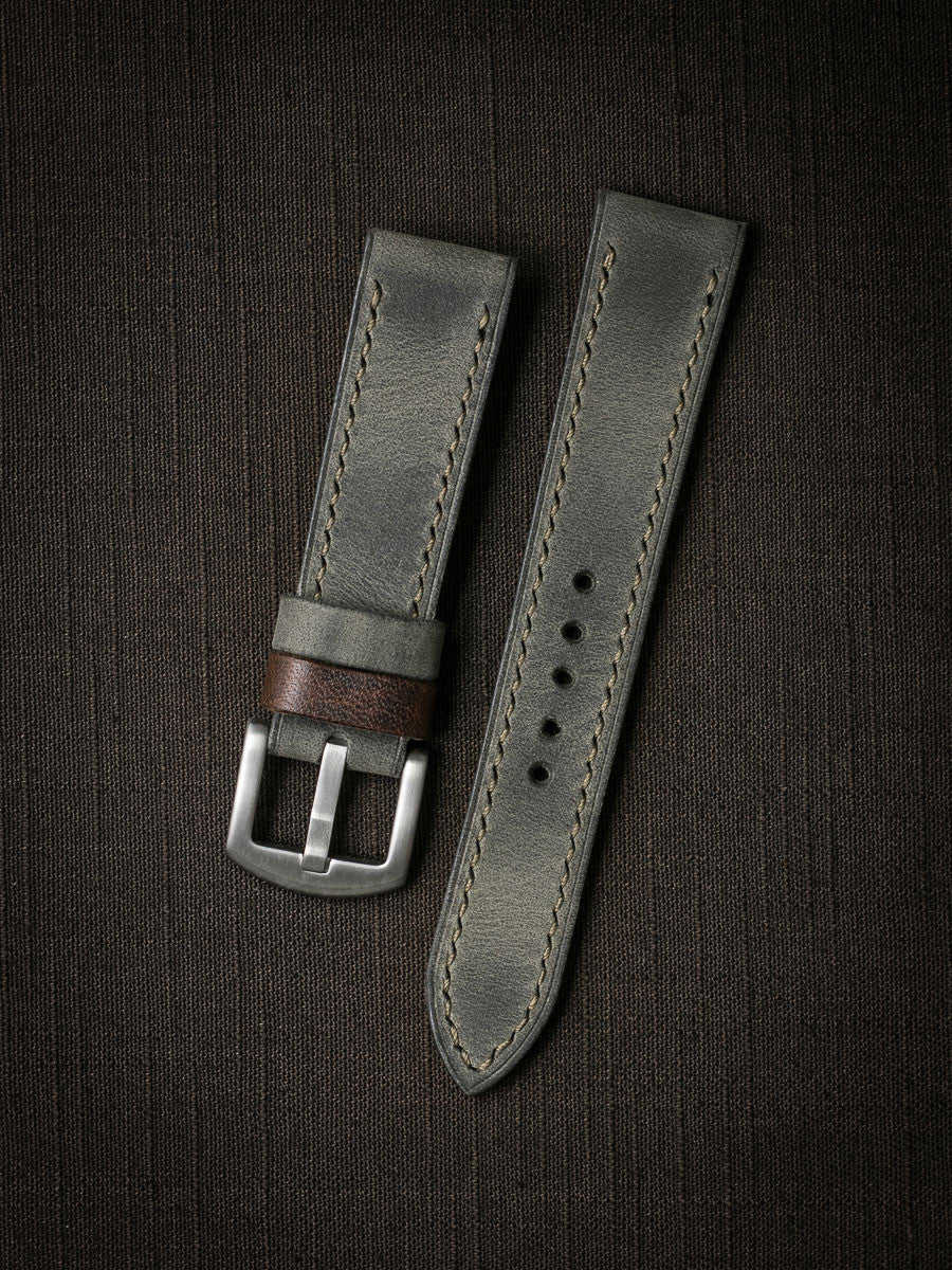 "Hunter" Grey Green Leather Watch Strap