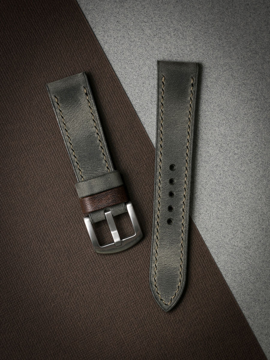 "Hunter" Grey Green Leather Watch Strap