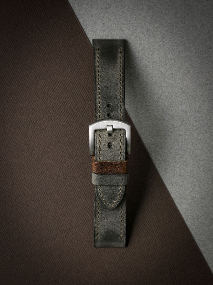 "Hunter" Grey Green Leather Watch Strap