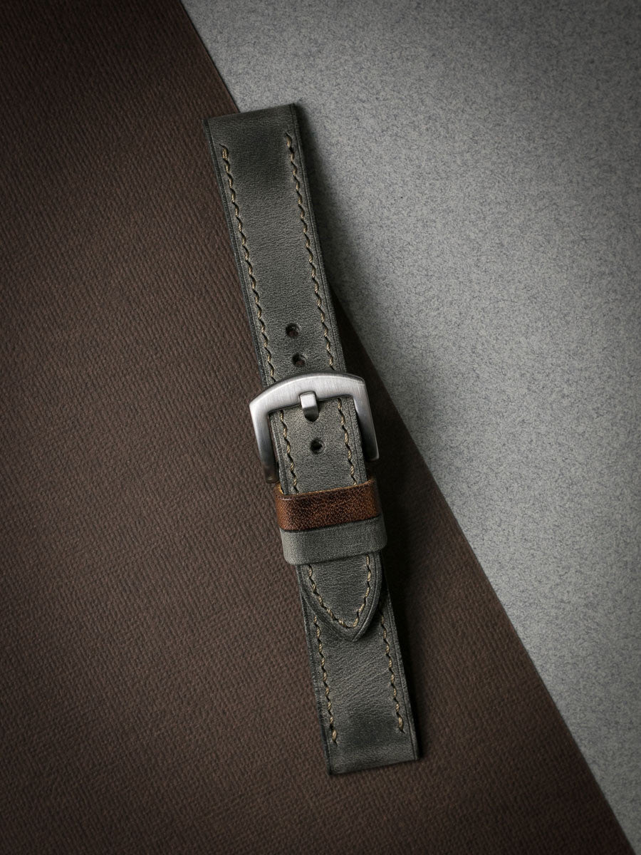 "Hunter" Grey Green Leather Watch Strap