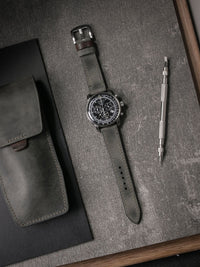 "Hunter" Grey Green Leather Watch Strap