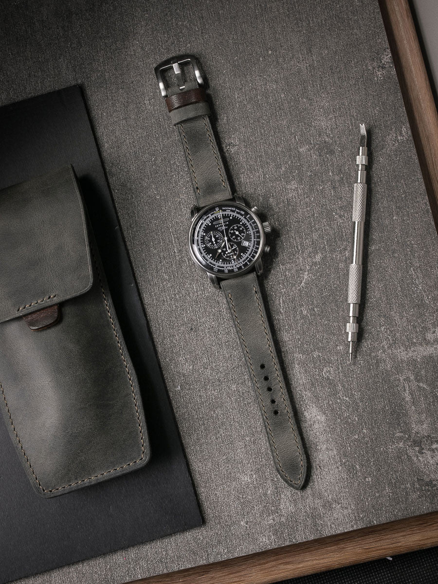 "Hunter" Grey Green Leather Watch Strap