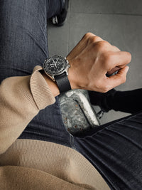 "Silas" Black Leather Single Pass Strap