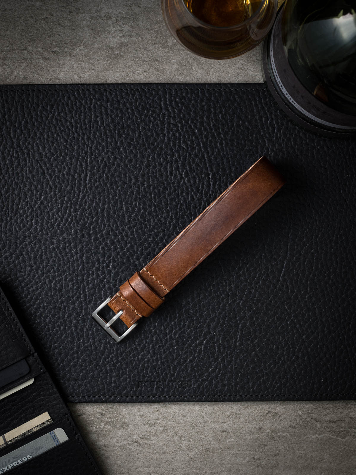 "Jameson" Dark Bourbon Leather Single Pass Watch Strap