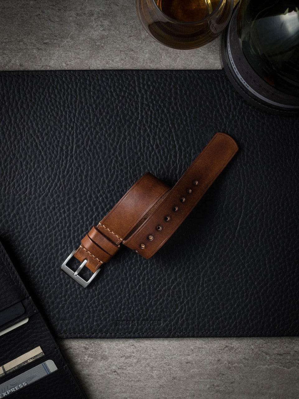 "Jameson" Dark Bourbon Leather Single Pass Watch Strap