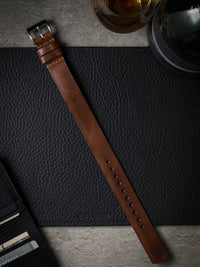 "Jameson" Dark Bourbon Leather Single Pass Watch Strap