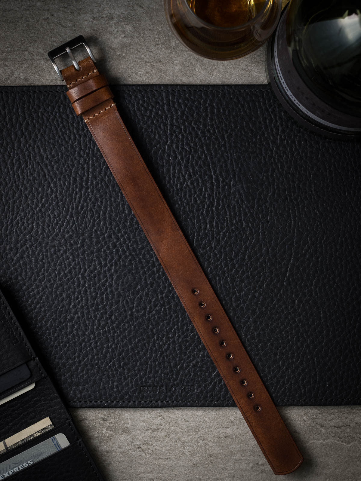 "Jameson" Dark Bourbon Leather Single Pass Watch Strap
