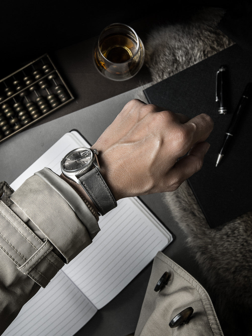 "Kristoff" Storm Grey Leather Watch Strap