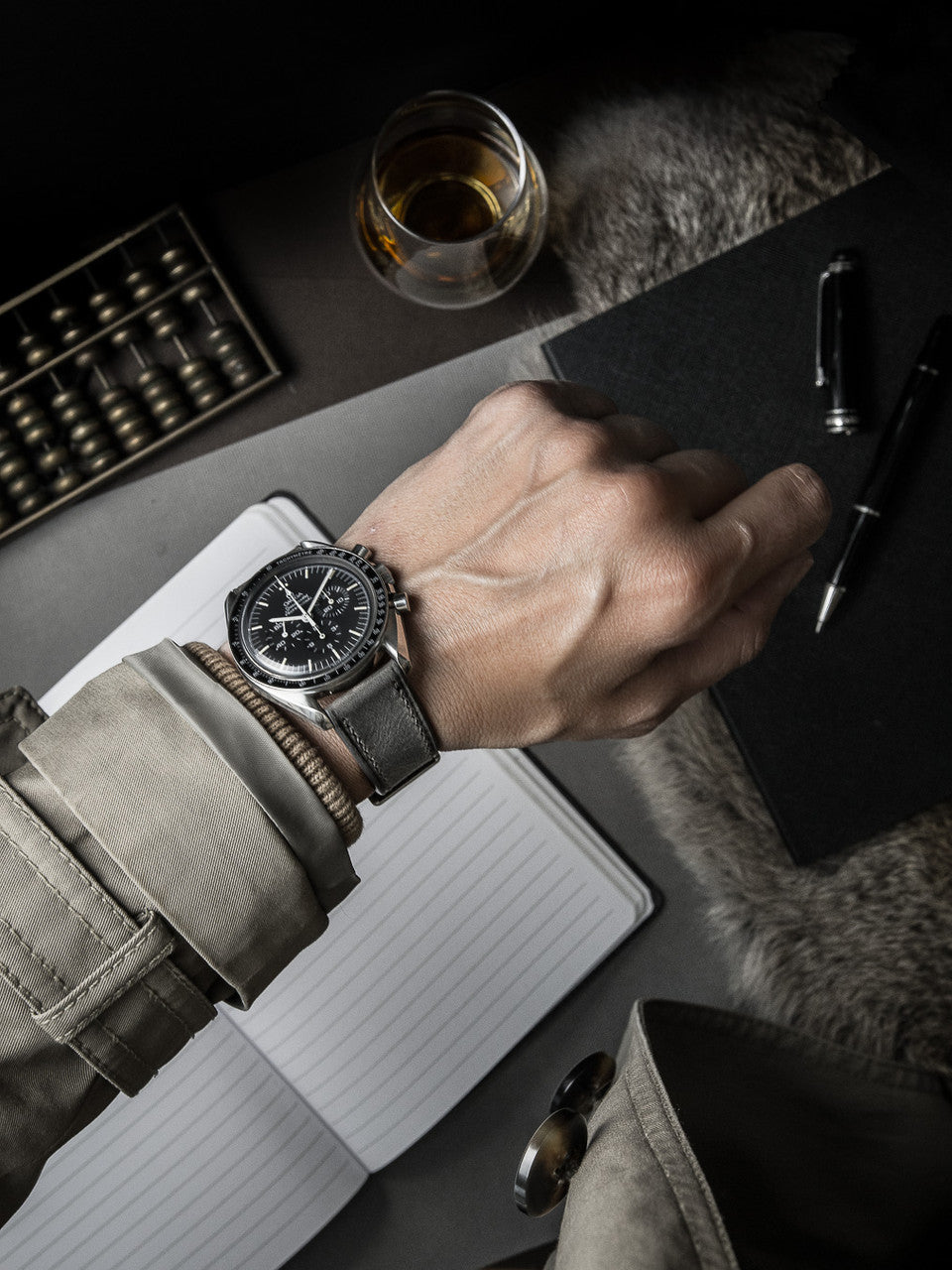 "Kristoff" Storm Grey Leather Watch Strap