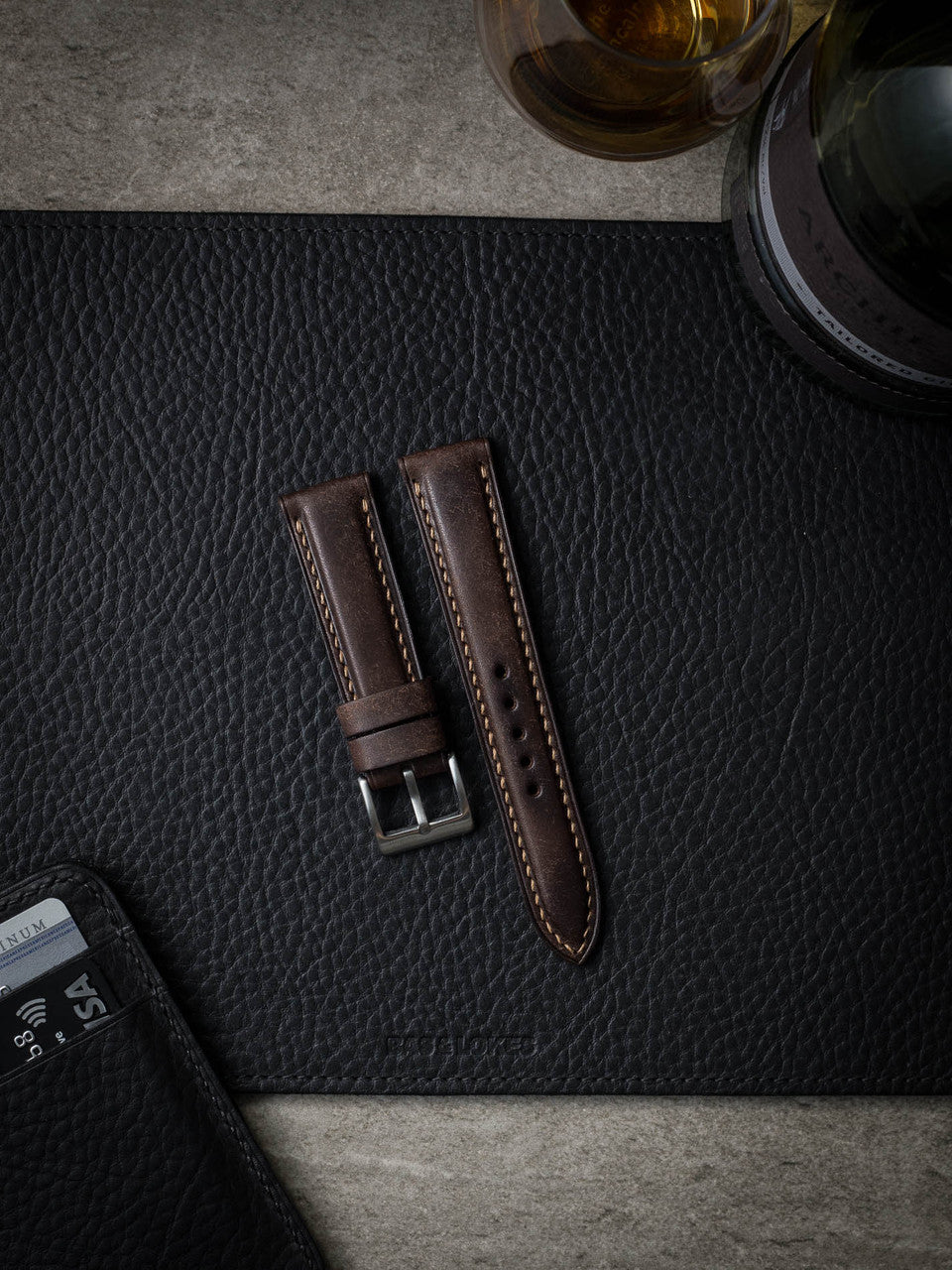 "Latham" Vintage Brown Padded Leather Watch Strap
