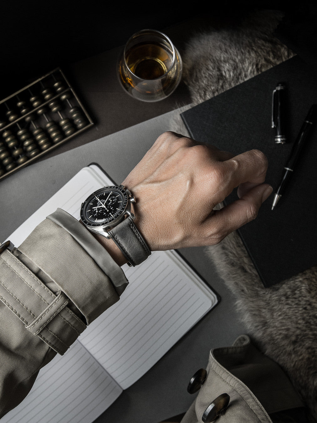 "Lex" Storm Grey Padded Leather Watch Strap