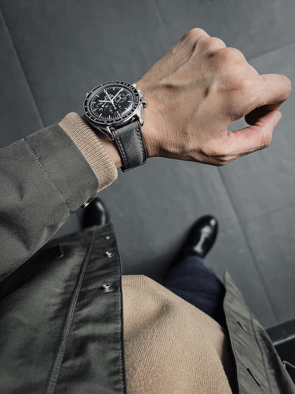 "Lex" Storm Grey Padded Leather Watch Strap