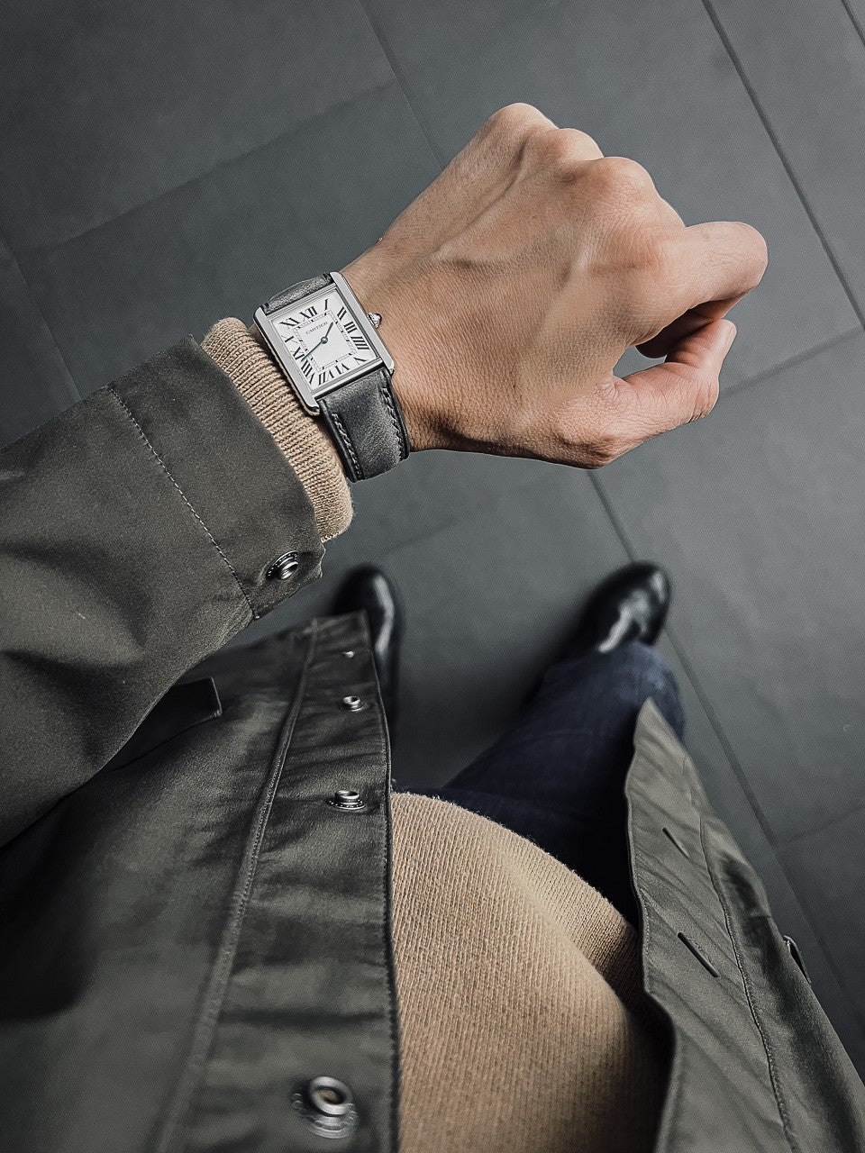 "Lex" Storm Grey Padded Leather Watch Strap