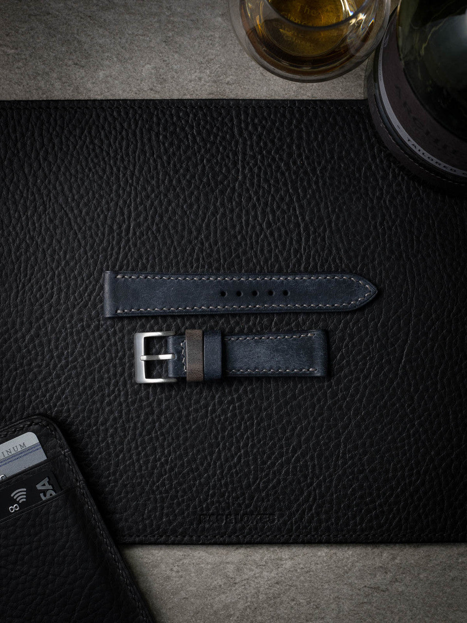 "Max" Marine Blue Leather Watch Strap