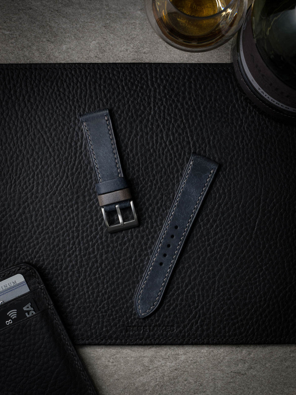 "Max" Marine Blue Leather Watch Strap