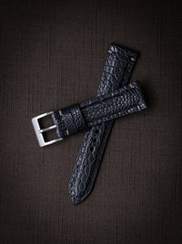 LAST PIECE - "Oscar" Ostrich Black Padded Leather Watch Strap