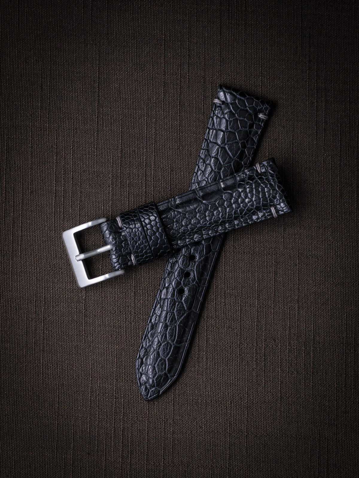 LAST PIECE - "Oscar" Ostrich Black Padded Leather Watch Strap
