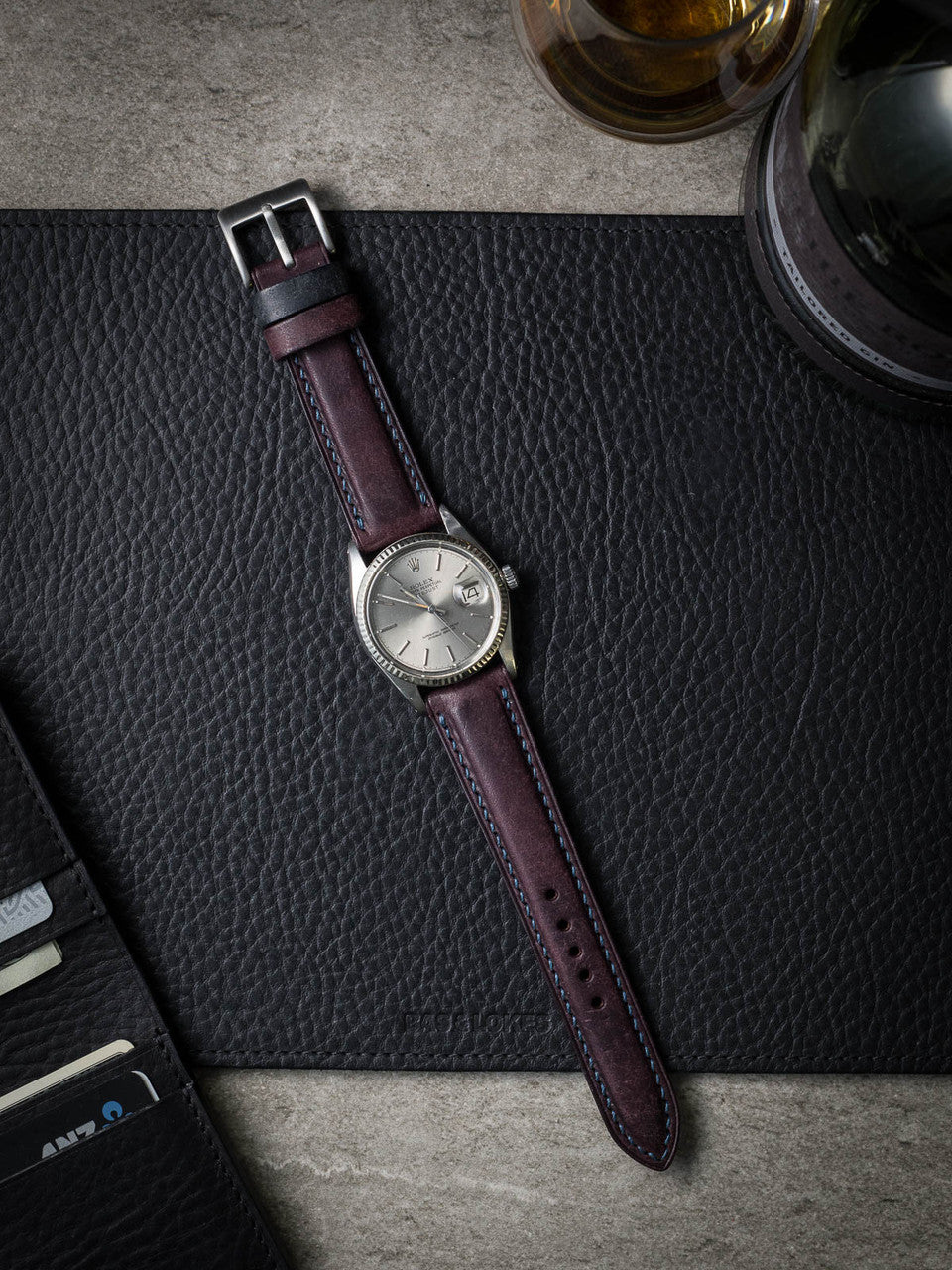 "Arnault" Royal Purple Padded Leather Watch Strap