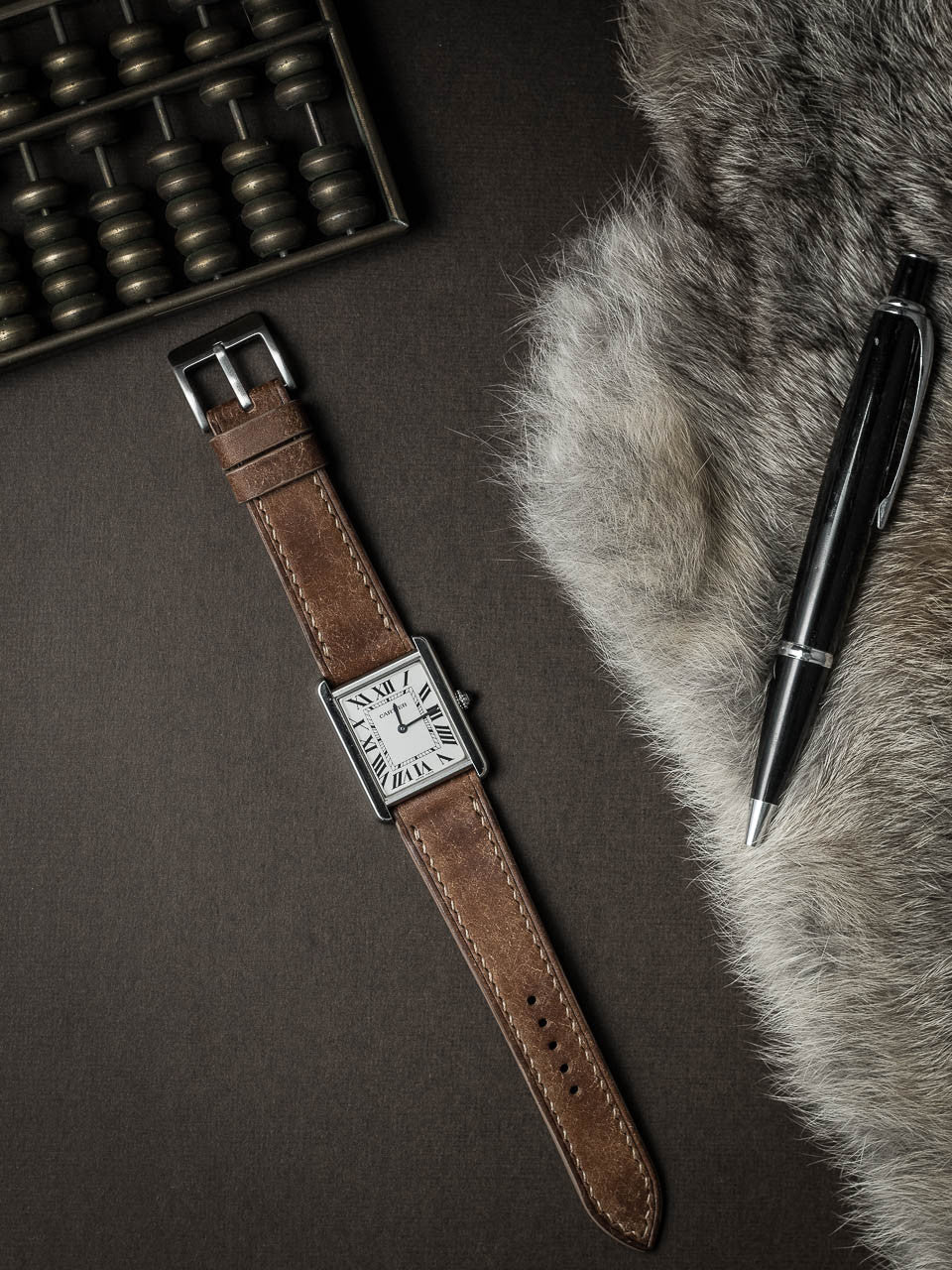 "Riviera" Havana Tan Leather Watch Strap