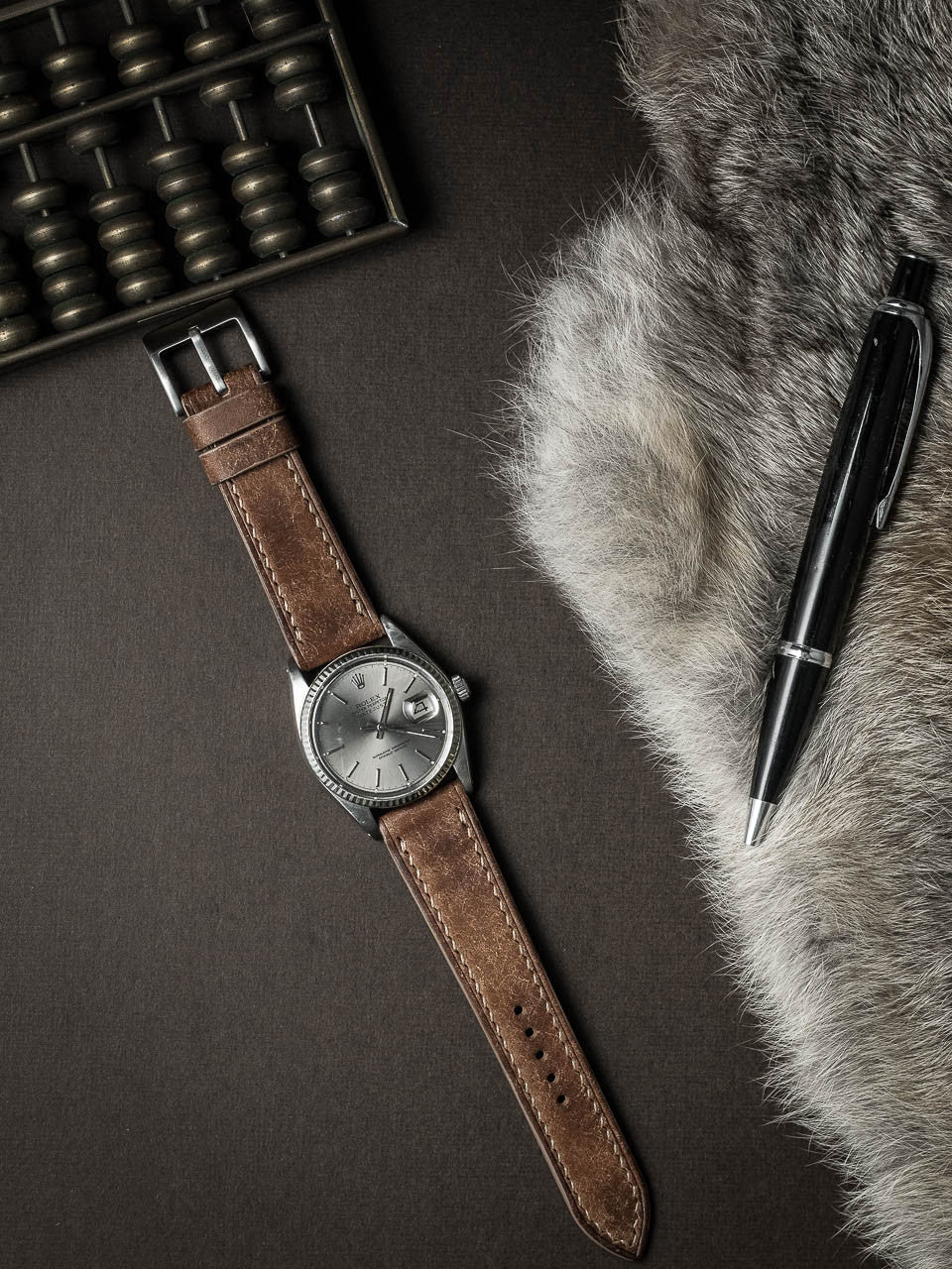 "Riviera" Havana Tan Leather Watch Strap