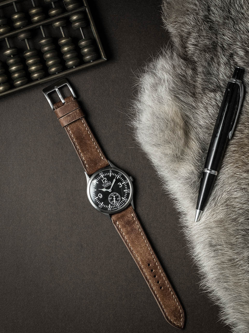 "Riviera" Havana Tan Leather Watch Strap
