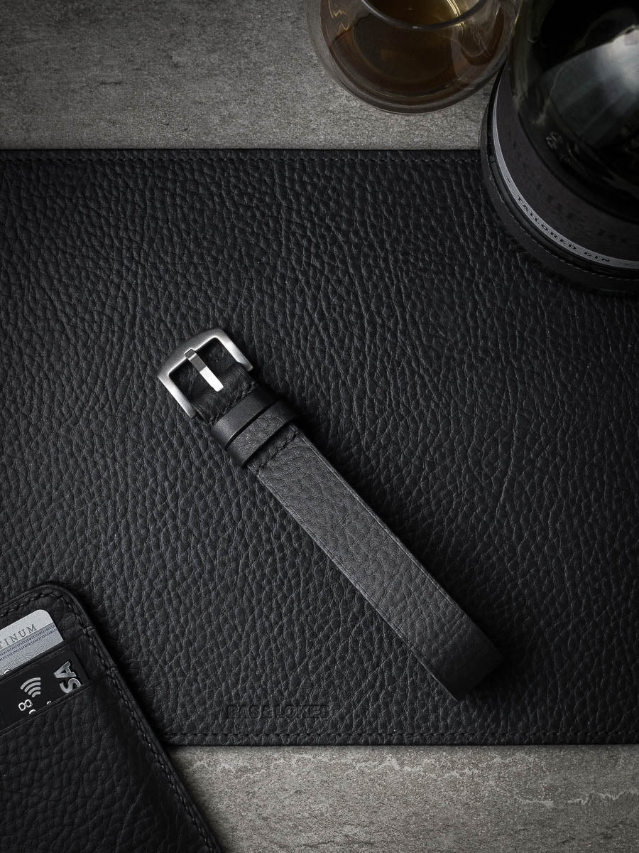 "Silas" Black Leather Single Pass Strap