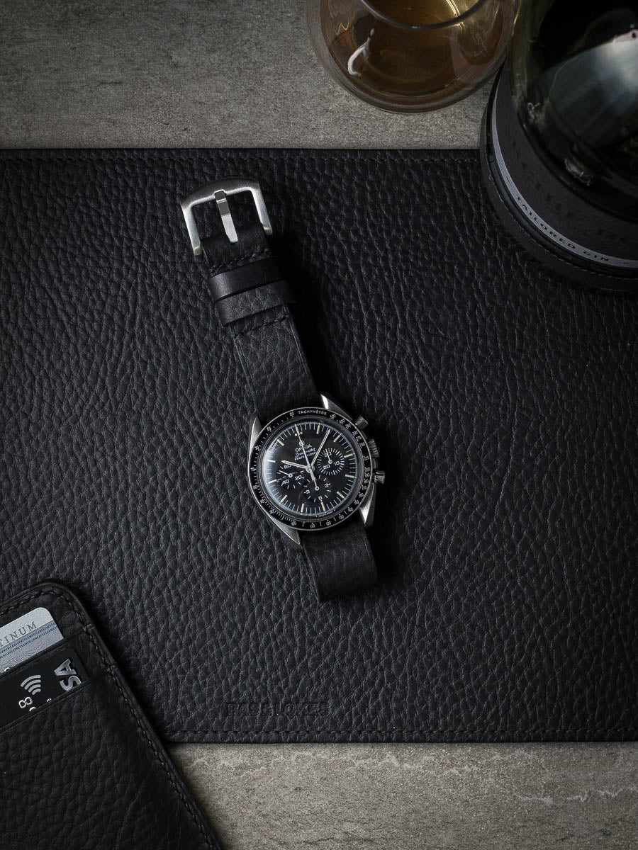 "Silas" Black Leather Single Pass Strap