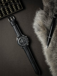 "St. James" Sleek Black Padded Leather Watch Strap