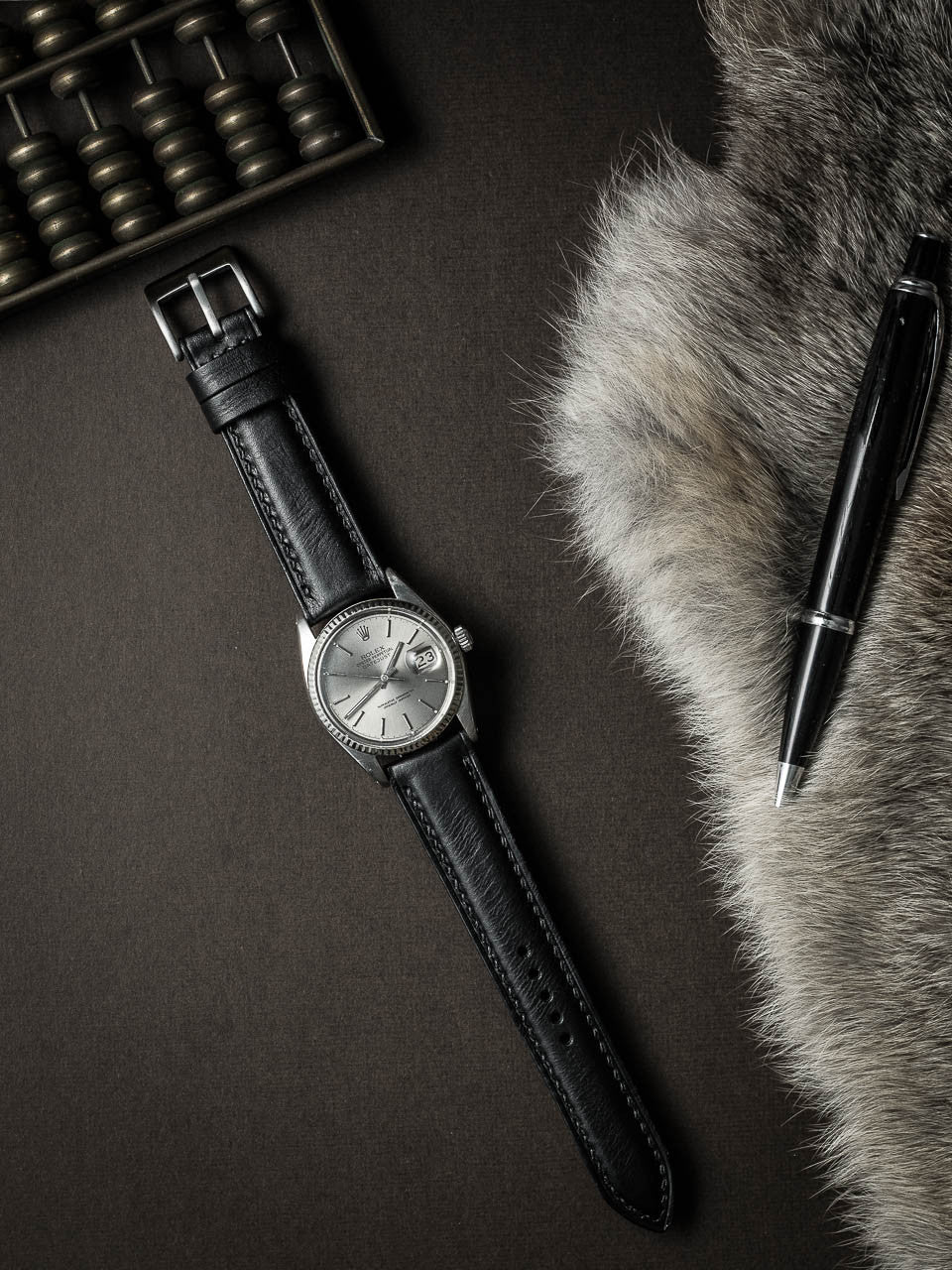 "St. James" Sleek Black Padded Leather Watch Strap