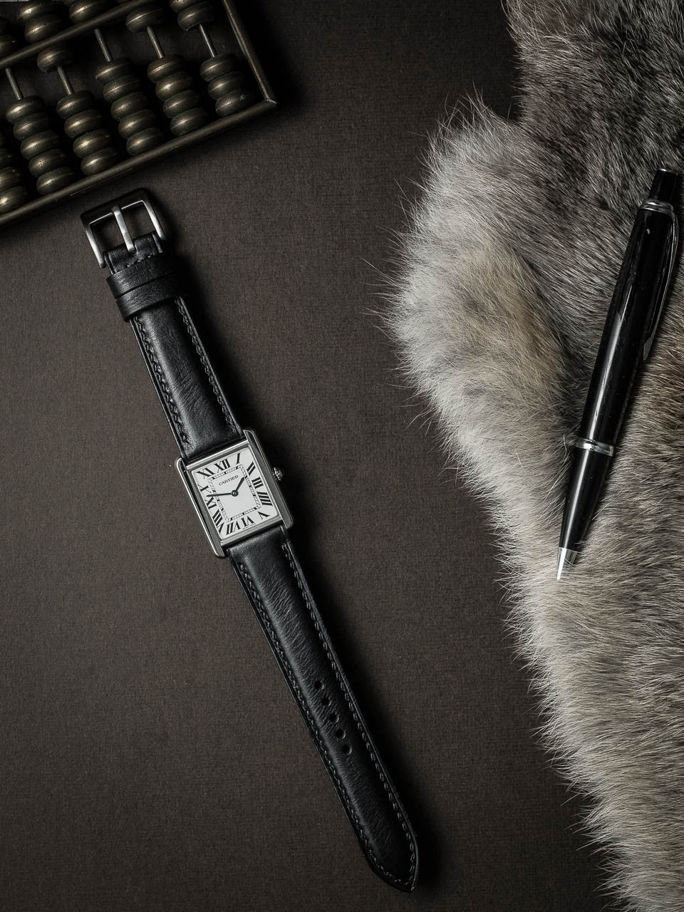 "St. James" Sleek Black Padded Leather Watch Strap