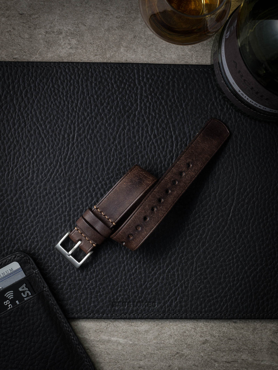 "Stamford" Vintage Brown Leather Single Pass Watch Strap