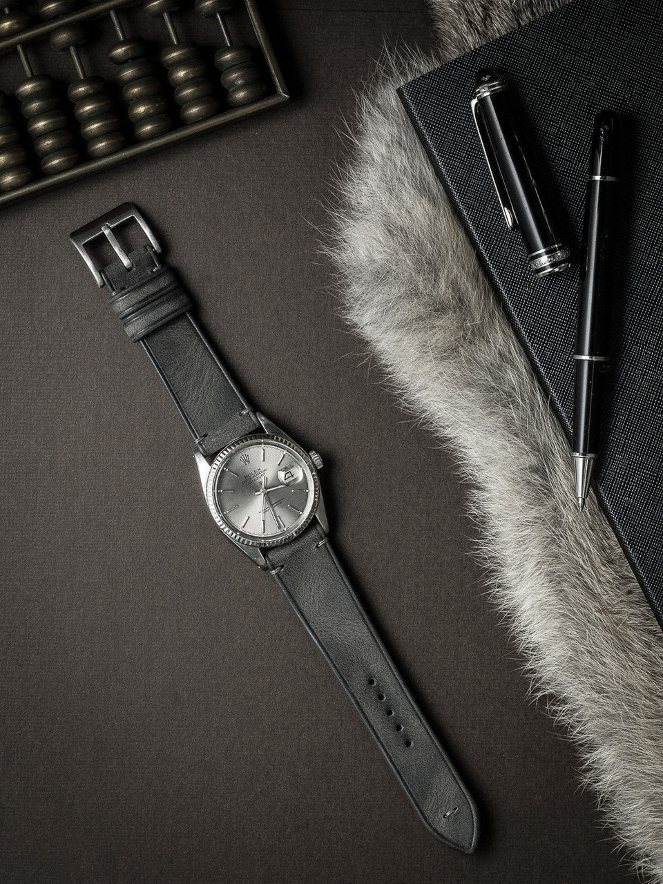 "Vaughan" Storm Grey Leather Watch Strap