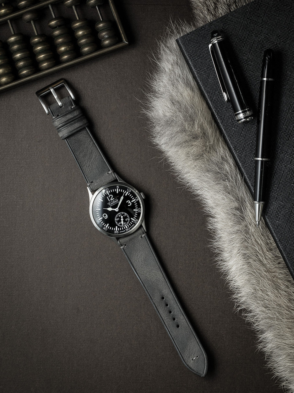 "Vaughan" Storm Grey Leather Watch Strap