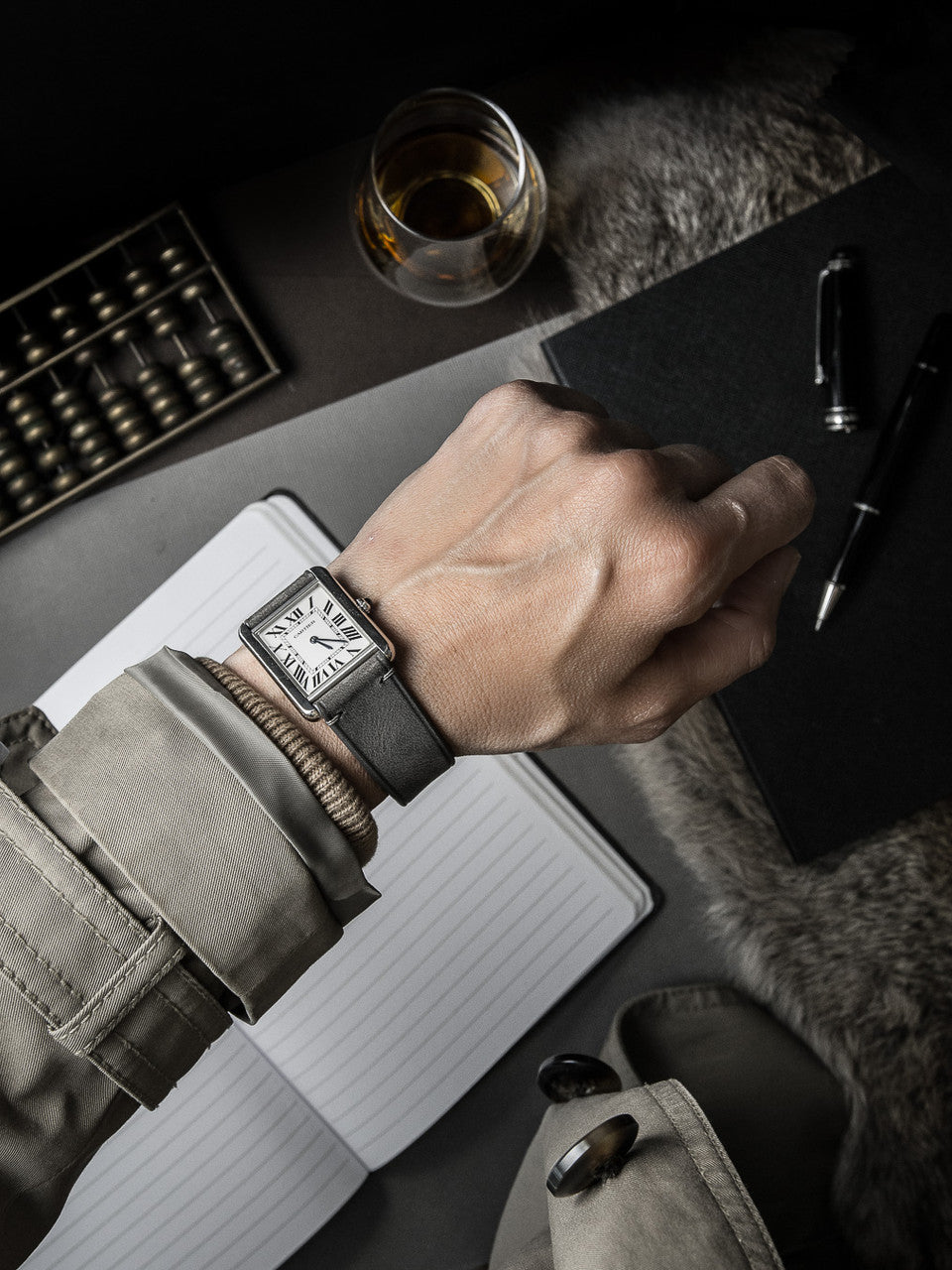 "Vaughan" Storm Grey Leather Watch Strap