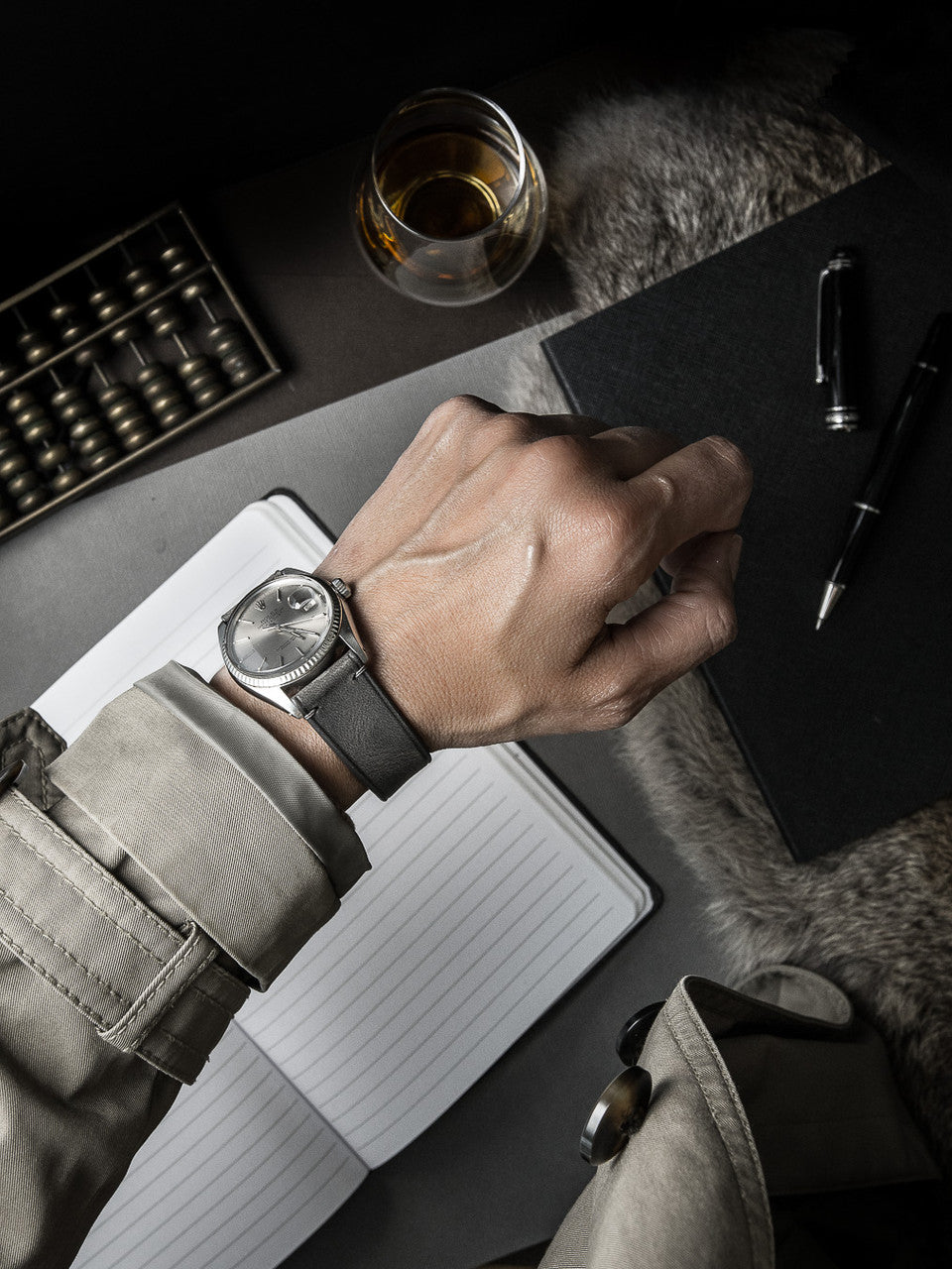 "Vaughan" Storm Grey Leather Watch Strap