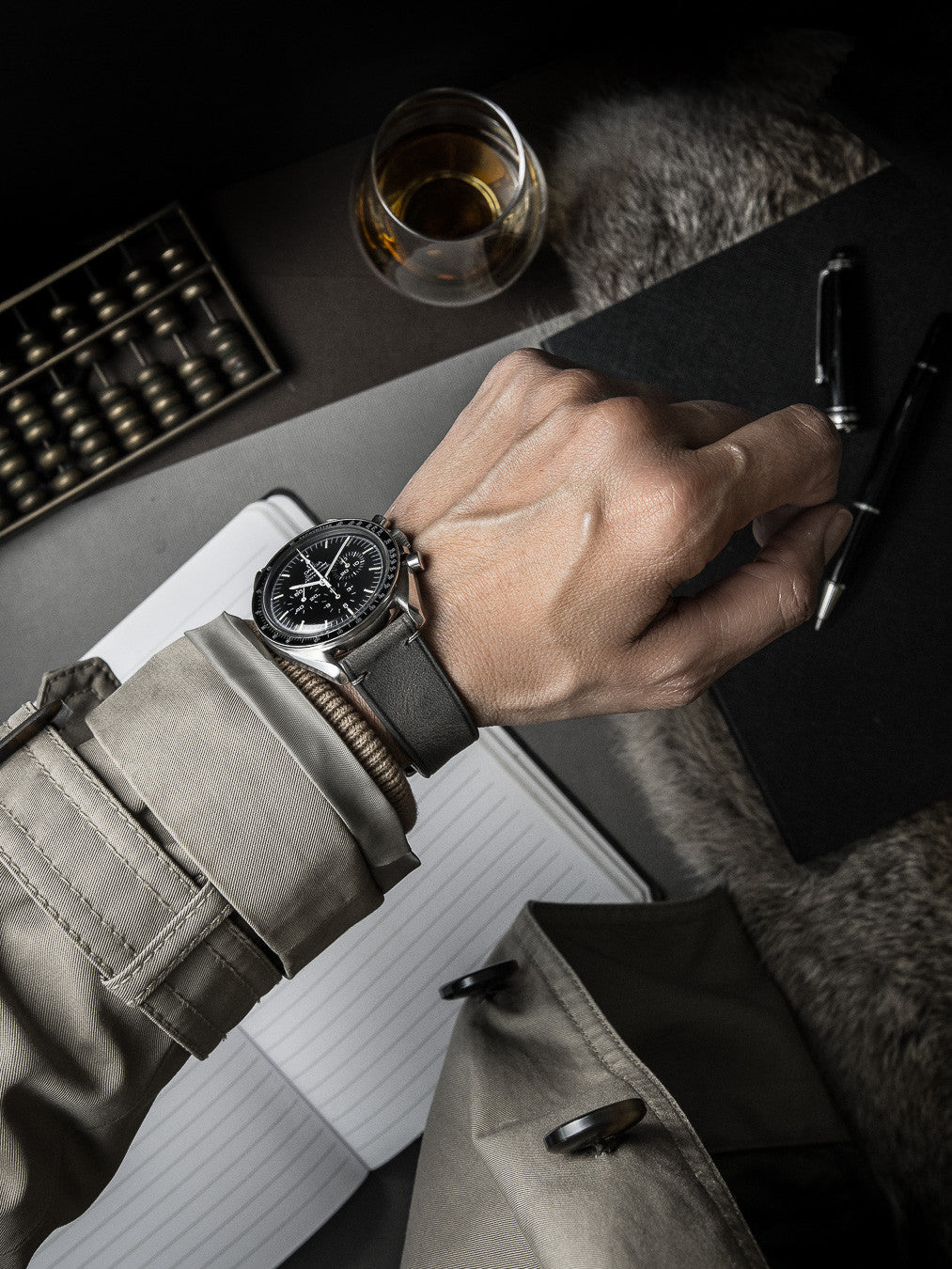 "Vaughan" Storm Grey Leather Watch Strap