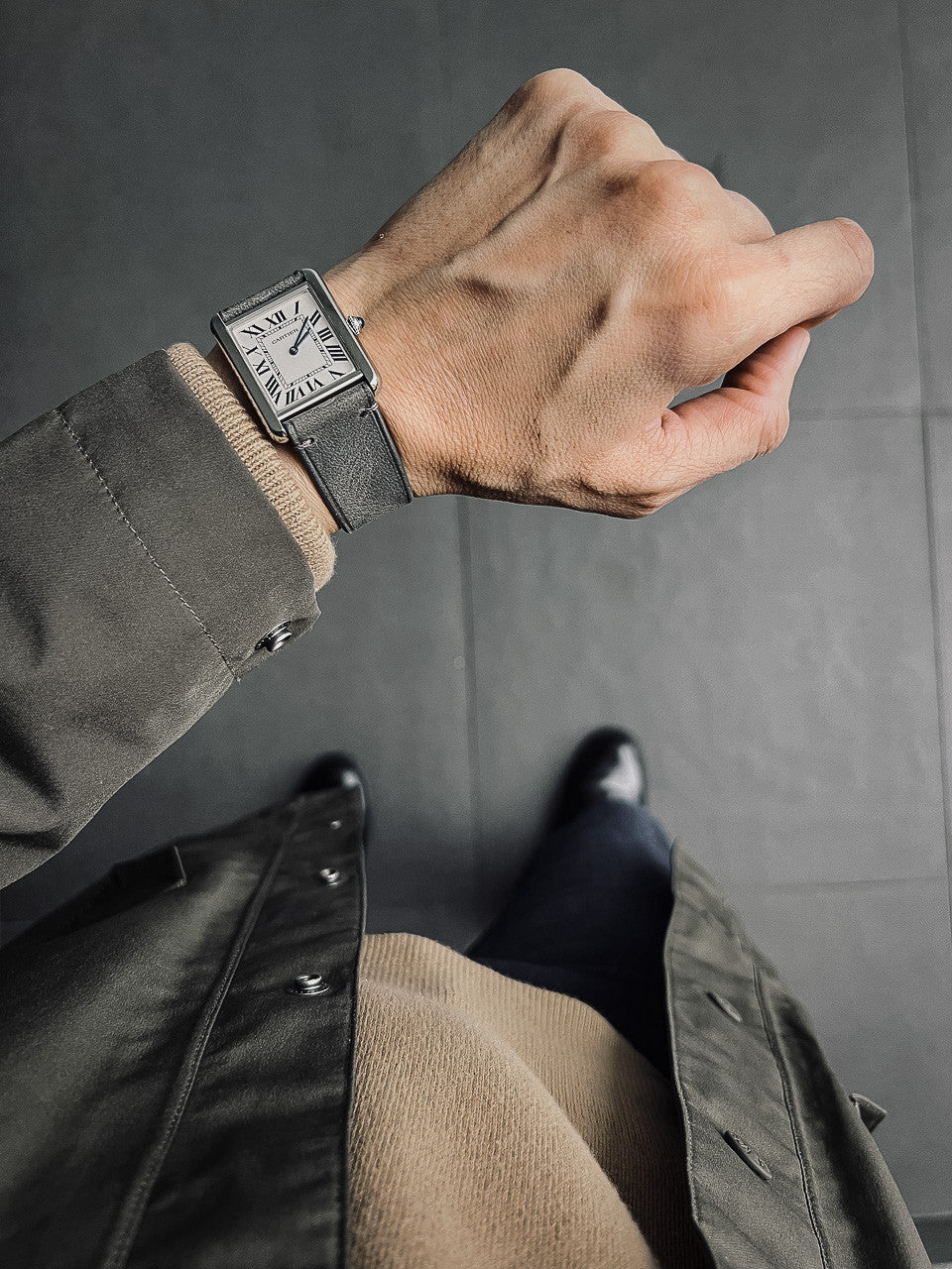 "Vaughan" Storm Grey Leather Watch Strap