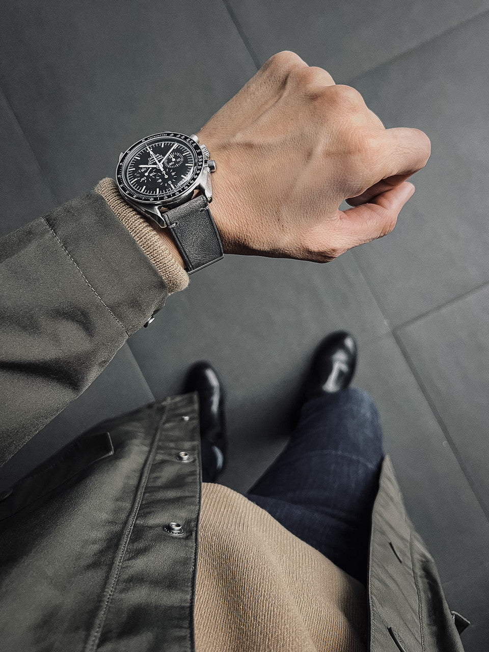 "Vaughan" Storm Grey Leather Watch Strap