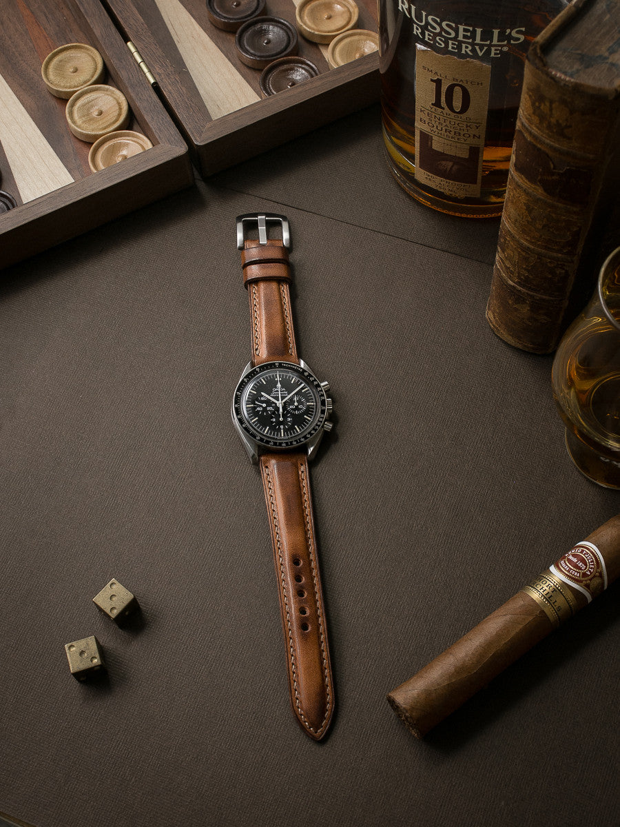 "Warrington" Vintage Bourbon Padded Leather Watch Strap