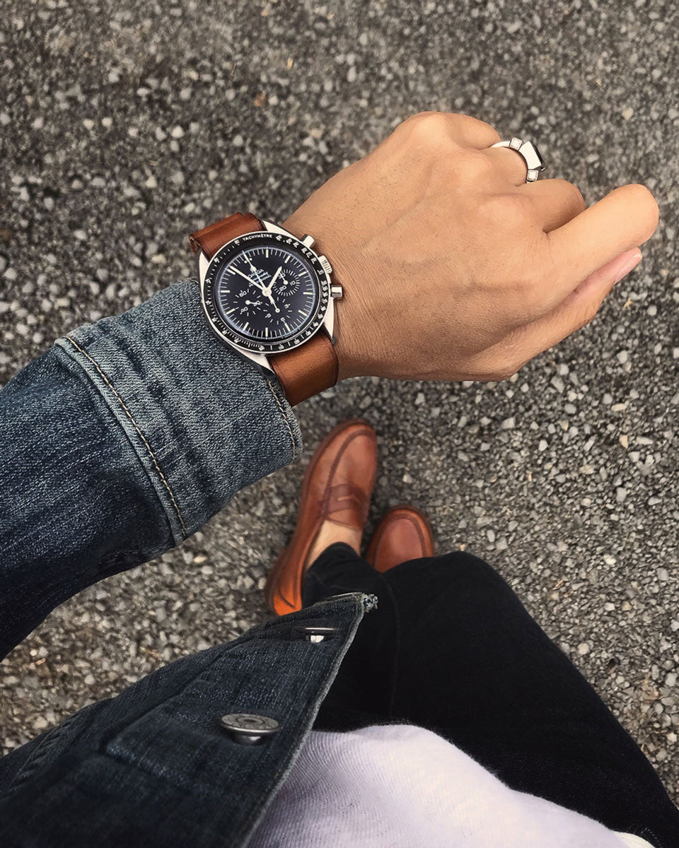 "Winchester" Vintage Bourbon Leather Single Pass Watch Strap